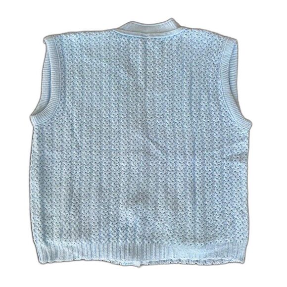 80s Vintage Baby Blue Sleeveless Sweater Vest Knit Cardigan Top size XXL - Picture 2 of 6